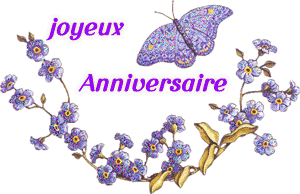 Gif animé joyeux anniversaire papillon fleurs